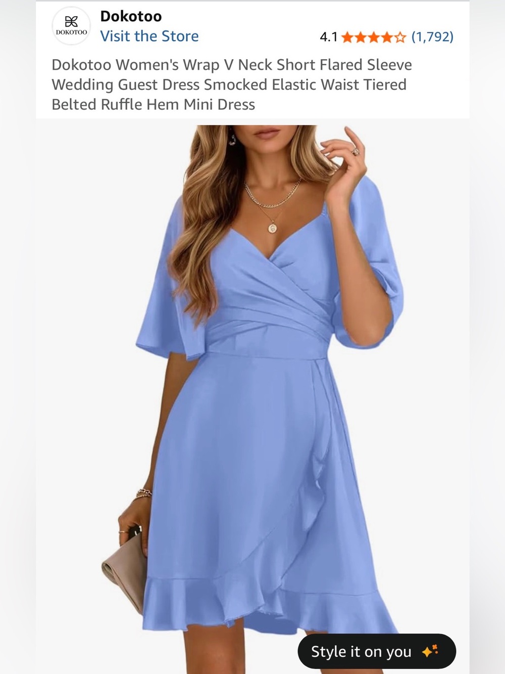 Baby Blue Ruffle Wrap Dress - Size XL